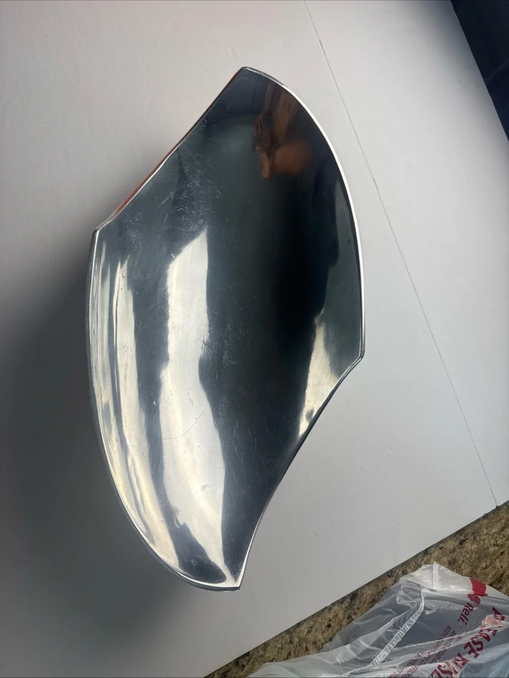 Contemporary Silver Sculptural Wall Mirror - Curved Organic Shape